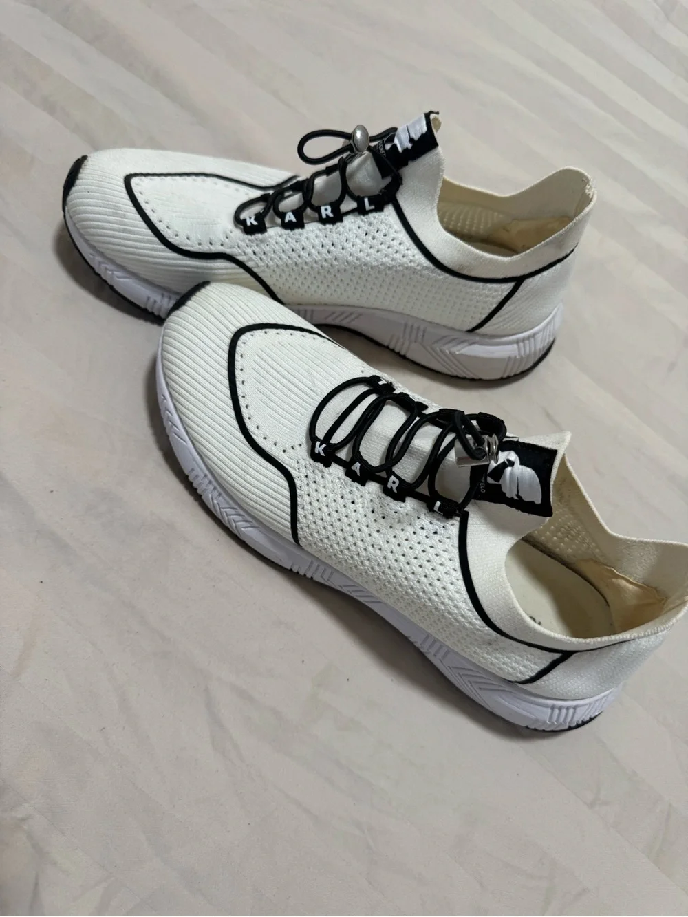 Karl Lagerfeld White and Black Knit Men's Sneakers